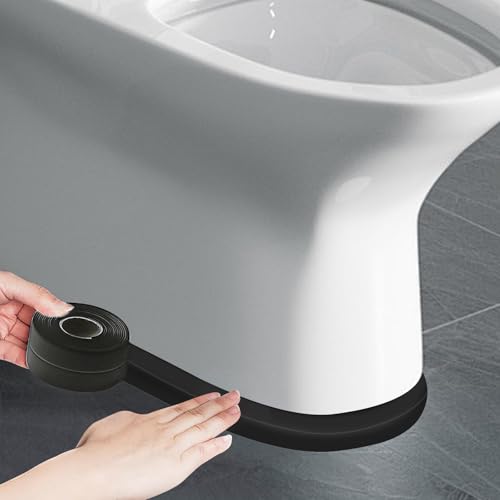 ABSOFINE Caulk Tape Waterproof Self Adhesive, Black Toilet Caulk Sealant Tape, Shower Seal Strip for Kitchen, Countertop, Bathroom, Sink Bathtub Toilet Edge Protector with Sealing Tool (1.97