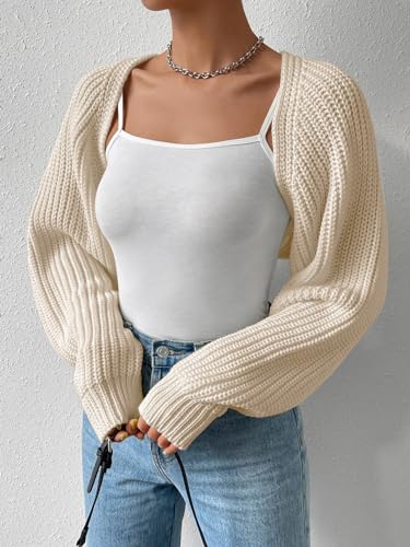 Image of Naileksi Women Long Sleeve Drop Shoulder Crop Cardigan Sweater Solid Loose Fit Casual Open Front Crop Shrug Sweater Top