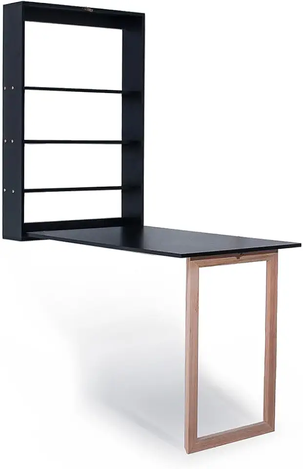 Mesa Retrátil de Parede com Organizador Madeira e MDF Preto/Mel - Móveis Britz