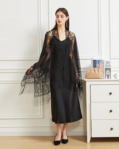 BBRYCTSISEN Lace Shawls and Wraps for Women 1920s Pashmina Cape Cardigan for Evening Wedding Gatsby Costume Party4