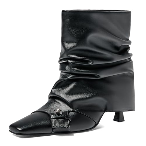 Women's Fold Over Boots Kitten Heel Pointed Toe Stiletto Slouchy Fashion Comfortable Slip On Dressy Boots