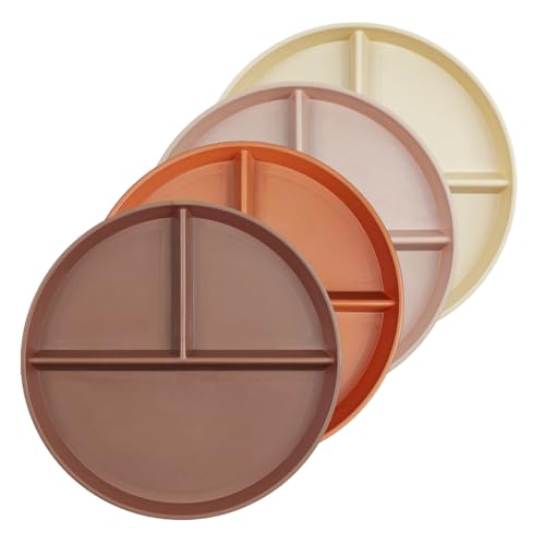 greenandlife Unbreakable Plastic Dinner Plates, 9 inch Portion Control Plates, 4Pcs Reusable Divided Plate Set