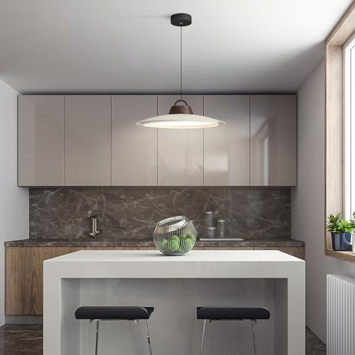 Image of BOKT Led Industrial Pendant Light White Pendant Lights Kitchen Island Modern Hanging Lamps Light Fixture with 15.7 inch White Lampshade for Dining Room Bedroom Bathroom