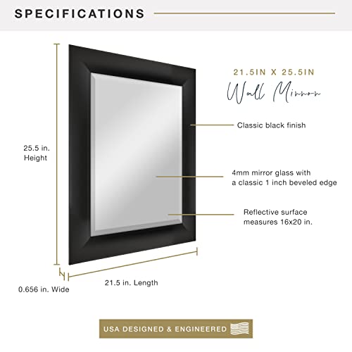 Image of MCS Simplicity 21.5x25.5 Large Wall Mirror, Black & Beveled Detail Mirror, Vertical & Horizontal Wall Hanging Mirror for Bathroom, Bedroom & Livingroom