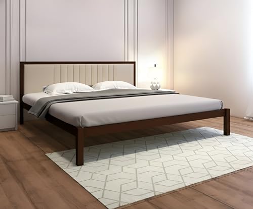 Image of Homdec Venus Wall-Supported Upholstered Headboard Metal Bed (Brown, King (U.K. Standard))