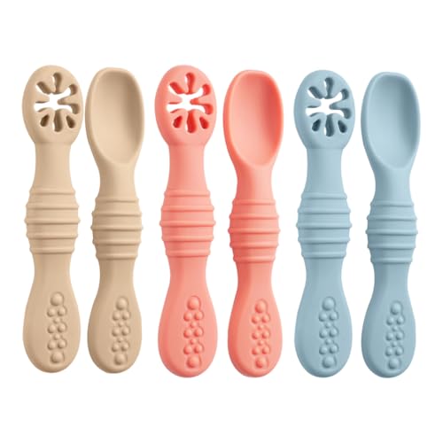 6 Piezas PreCucharas y Cucharas Bebe Silicona, PreCucharas Para Bebes, Niños Pequeños a Partir de 6 Meses