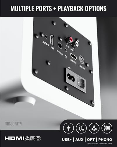 MAJORITY D100X Active Bookshelf Speakers | 2.0 Stereo System | Bluetooth, USB Playback | AUX, HDMI ARC, Optical, Phono | TV, PC, Turntable & Gaming Speakers (White) - Image 6