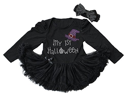 Vestitino nero per bimbe con scritta in lingua inglese "My first Halloween", body, tutù, tutina a maniche lunghe, età 18 mesi Black M