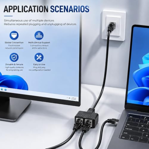 Image of FORIDA RJ45 Ethernet Splitter 1 Female to 2 Female LAN Adapter, 8P8C Network Coupler Connector for Cat5 /Cat5e /Cat6 /Cat7 Ethernet Cables, Internet Cable Splitter for PC, Laptop, Router, Network Devices