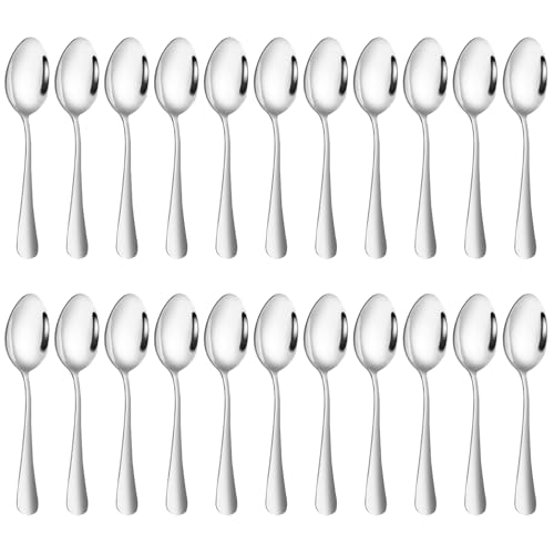 EXIN DEHCEN 24 Piezas Cucharas Soperas Cafe Postre Pequeñas de Postre Acero Inoxidable, 13.8 cm Cucharillas, Cuchara Postre de Sopa, Cucharitas Cafe Pequeñas Postre para Restaurantes Hogar Hotel