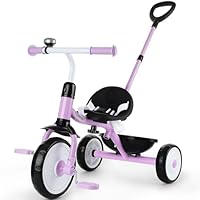 Liberry 2 in 1 Toddler Tricycle Age 2 3 4 Years Old, Kids Trike with Adjustable Push Handle, Bell & Basket, 3 Wheel Bike Riding Toy Birthday Christmas Gift for Girls Boys, Purple