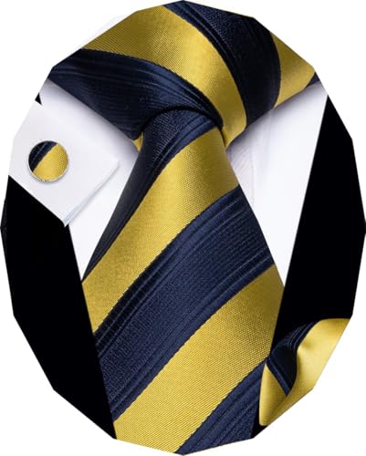 Image of YourTies Striped Ties for Men Classic Woven Silk Necktie with Handkerchief Cufflinks Set Formal Business Party Wedding