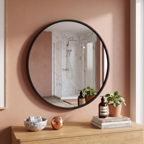12-Inch Round Mirror for Bathroom Wall | Black Metal Frame Bathro...