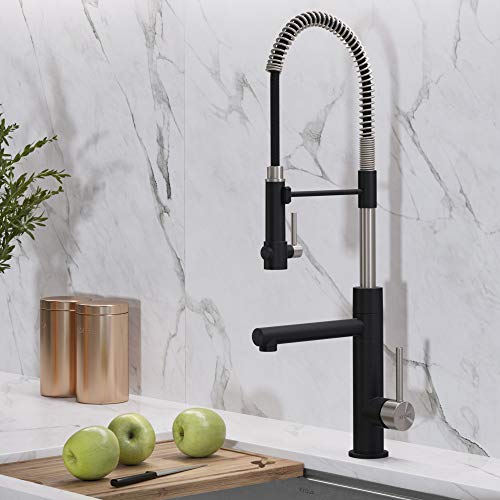 Kraus Kpf-1603Sfsmb Artec Pro 2-Function Commercial Style Pre-Rinse Kitchen Faucet With Pull-Down Spring Spout And Pot Filler, 24.75 Inch, Spot Free Finish Stainless Steel/Matte Black #TOP3