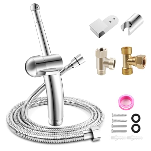 Llizuia Verbessertes Bidet Handbrause Set für Toilette mit einstellbarer Wasserdruckfunktion, mit G1/2' & G3/8' Dreiwege-Umschaltventile, Bidet Einsatz für Toilette, für WC Persönliche Hygiene