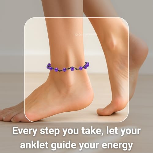 Image of Amethyst Crystal Anklet for Women - Amethyst Original Certified Ganthi Knotted Anklet Payal for Women Fancy Jewelry - Positive Energy Protection Anklets for Girls Gifts for Woman Mom