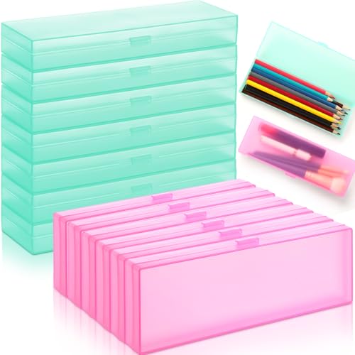 Image of Yexiya 30 Pack Pencil Box Plastic Pencil Case Bulk 7.2 x 2.4 x 0.9 Inches Pink Green Pen Storage with Hinged Lid Stackable for Pens Crayons School Office Supplies Organization