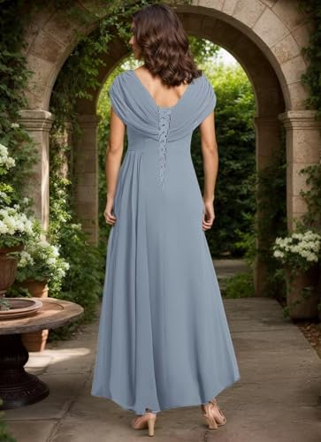 Lace Applique Mother of The Bride Dresses Tea Length 2025 Cap Sleeves V Neck Pleated Wedding Guest Gowns4