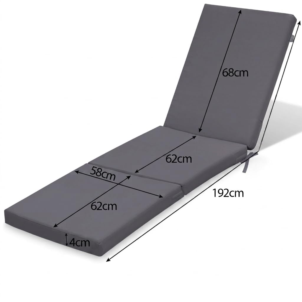 Ferocity Colchón para Tumbona de jardín 198x58x4 cm Plegable | Colchón para Tumbona con Ruedas Resistente a la Intemperie y Lavable con Funda extraíble | Modelo Gris Oscuro Grafito [145]