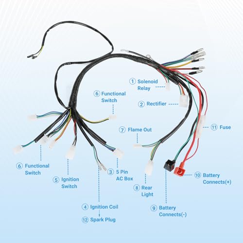 EOPOAYI Electric Wiring Harness Kit Compatible with Taotao Coolster 110cc 125cc Chinese ATV Quad 4 Wheeler 4-Stroke Parts with Starter Solenoid Relay Ignition Coil Voltage Regulator CDI Box Spark Plug - Thumbnail 5
