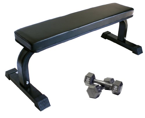 Ader Sporting Goods Heavy Duty Flat Bench w/Two 10 lb Hex Dumbbells