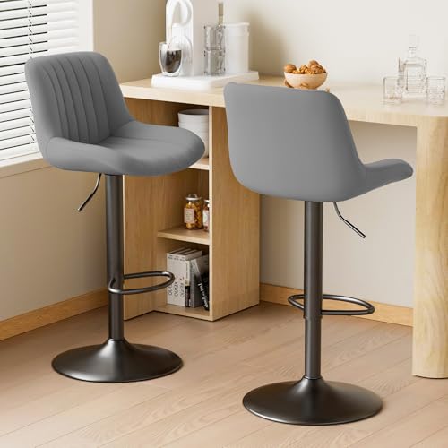 Image of Nalupatio Bar Stools Set of 2, Adjustable Modern Swivel Bar Stools with Backs, Counter Height Performance Fabric Island Chairs for Home Kitchen, Dark Grey