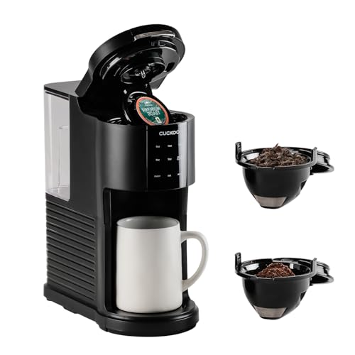 CUCKOO Single Serve Coffee Maker for K-Cup Ground Beans & Loose-Leaf Tea, Versatile 3-in-1 Pod Coffee Maker, Small Single Cup Machine with 5 Sizes and Auto-Clean Mode (CCM-AK011B)