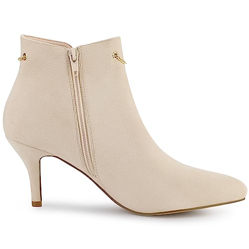 Allegra K Allegra K Women's Pointed Toe Stiletto Heel Beige Ankle Booties 5.5 M US