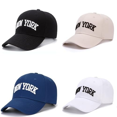 WODXCOR 4 Piece of Fashion Baseball Cap New York Embroidery 100% Cotton Adjustable Dad Hat Men and Women(4 Color)