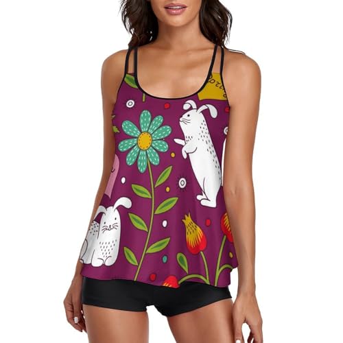 Maillot de bain tankini fleurs et lapin parfait pour vos journées détente à la plage