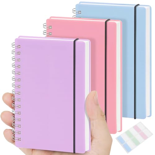Keenray 3 Pack Spiral Notebook College Ruled, 3.5x5.5 Pocket Notebook With 7mm Lined Pages, 80 Sheets/160 Pages 100gsm Thick Paper Notepad, School Office Supplies Aesthetics