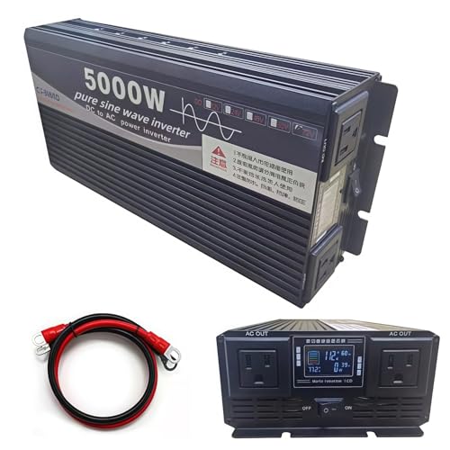 Image of 5000W Power Inverter 24V DC to 110V AC Converter with LED Display Dual AC Outlets Dual Fans Radiating for RV, Camp, Boat and Home Emergency Portable Pure Sine Wave Inverter (Smart Screen, 5000W 24V)