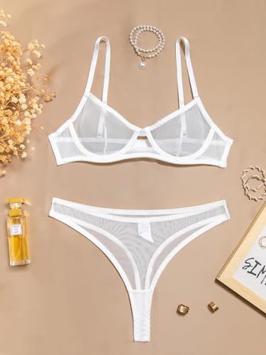 Image of Lilosy Sexy Mesh Sheer Underwire Push Up Lingerie Set Lingerie Set