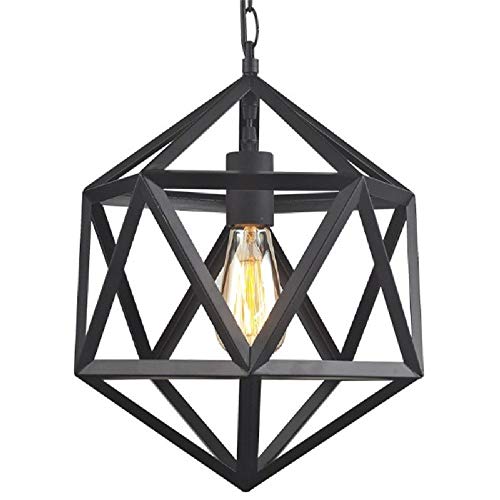 Suspension cage industrielle noire E27 luminaire vintage grange pour bar et salon retro