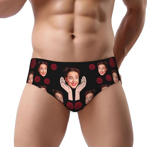 AHROZHOUIK Calzoncillos Faciales Personalizados Hombres Bragas Foto Personalizadas Regalos para Novio Día De San Valentín (L, Estilo 9)