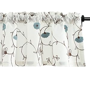 Vogol floral embroidered curtain valance elegant decorative flower pattern window valance curtain for cafe kitchen small window rod pocket 52 x 14 1 panel blue  urban country home decor