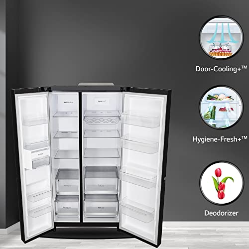 Image of LG 655 L Frost-Free Inverter Wi-Fi Side-By-Side Refrigerator (, Gl-B257Dbmx, Black Glass, Door Cooling+ With Hygiene Fresh, No Rating)