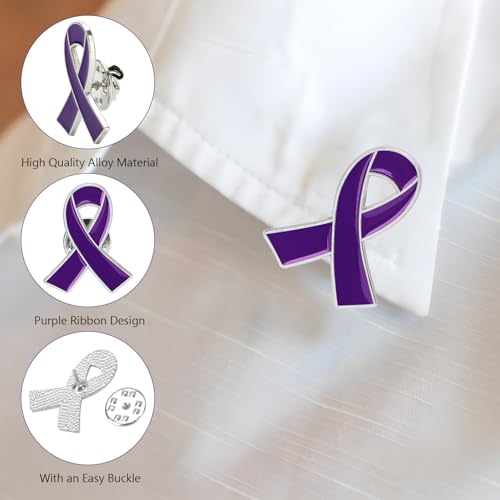 Image of 10 PCS Ribbon Pin Domestic Violence Awareness Brooch, Alzheimer's, Epilepsy, Lupus, Pancreatic Cancer Awareness Pins for Public Charity Fundraising Event