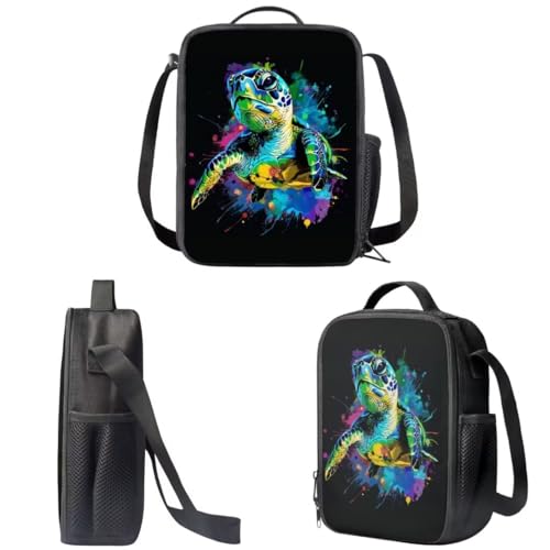Pinupub Kids 3 In 1 Animals Backpack For Boys Girls 17 Inch Painting Sea Turtle Print Elementary School Bag With Lunch Bag Pen Bag4