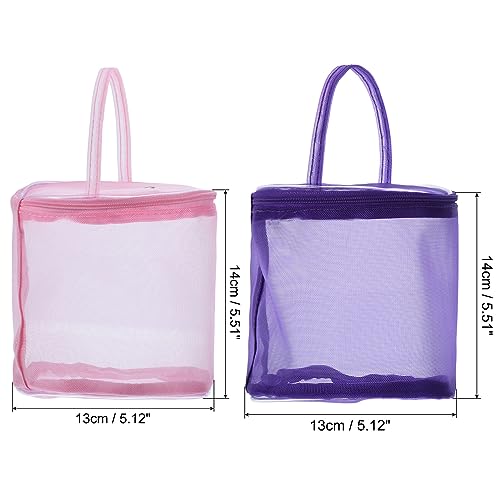 Image of PATIKIL Yarn Storage Bag, 2 Pack Portable Crochet Knitting Bag Case Skein Ball Holder Mesh Organizer Crocheting Tote for Sewing Craft Projects, Pink Purple