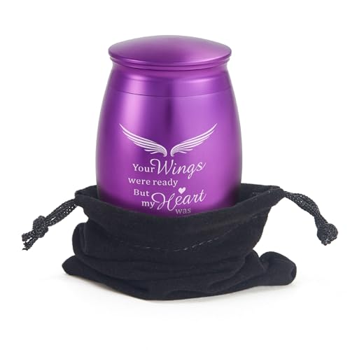 Image of Mini Keepsake Urn for Adult Ashes Female /Mom /Women /Grandma | 2.7Inch Small Purple Cremation Urns for Human Ashes with Angel Wings, Little Decorative Memorial Keepsake