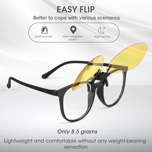 Image of Clip on Polarized Night Vision Driving Glasses Flip up Sunglasses UV-400 to Wear Over Glasses for Night Driving
