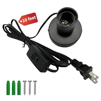 atiyoc Black Metal E26/E27 Screw Light Socket with 10FT Extension Cord ...