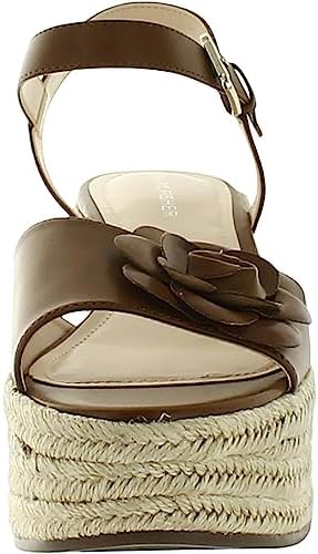 Marc Fisher Womens Brown Flower Detail Padded 2" Platform Adjustable Ankle Strap Venom Almond Toe Wedge Buckle Espadrille Shoes 7.5 M | Image 2