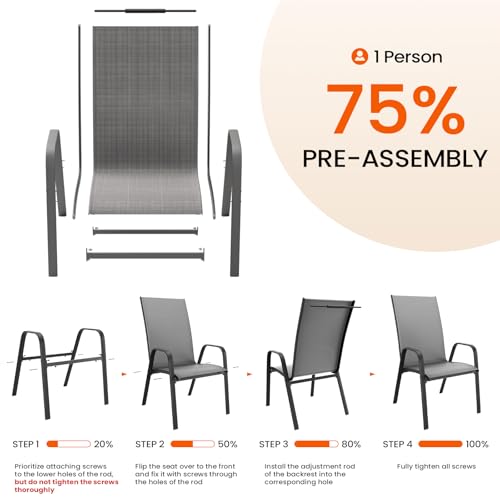 Image of JEAREY Patio Dining Chairs Set of 6, Outdoor Stackable Dining Furniture Set, All Weather Dining Set for Lawn, Garden, Backyard, Poolside, Grey