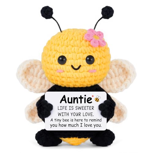 Gleevara Auntie Gifts Auntie Birthday Gifts from Nieces Nephews - Handmade Crochet Cute Bee Unique Emotional Support Crochet Auntie Gift Idea