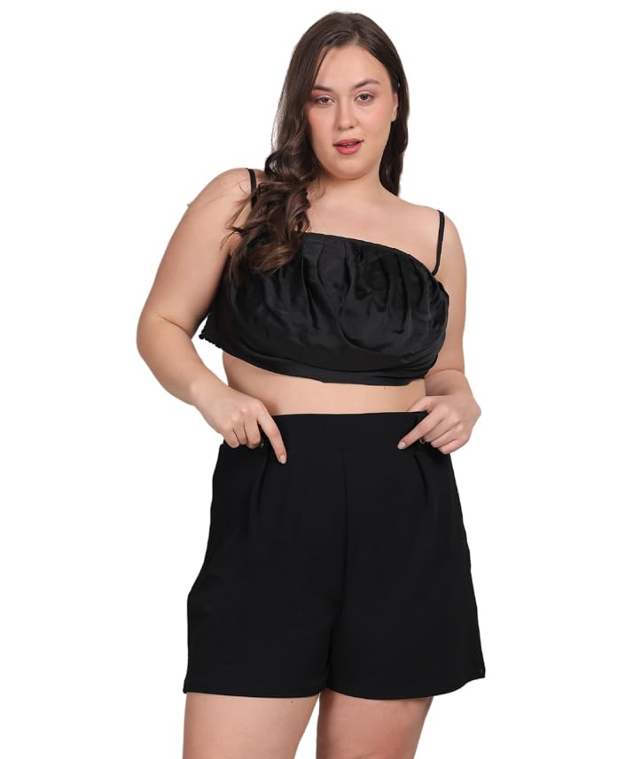 Strapless Black Draped Bustier Top with Pleated Satin Neckline | Soft and Flowing Fabric for Elegant and Fashion-Forward Style-image-45