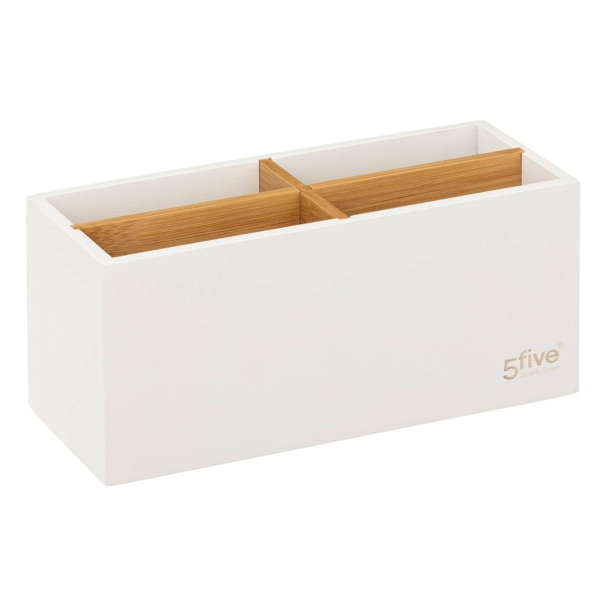 Five Bathroom Organiser/Make-Up Storage 4 Compartments Natural White and Bamboo