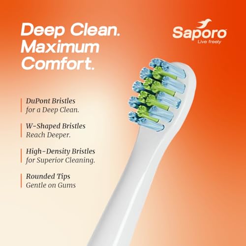 Image of Saporo VistaLite Sonic Electric Toothbrush Replacement Brush Heads (4 Pack), Refills for Adults, Soft Dupont Bristles for Gentle Cleaning & Plaque Removal, White