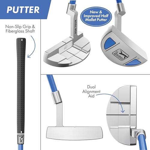 Image of PGA Tour Youth Golf Club Set for Ages 8-12 & 12+ (4'8 inch-5'10 inch), Right and Left-Handed Kids Golf Sets - Beginner Junior Golf Clubs with Lightweight Stand Bag, Mallet Putter, Hybrid, Driver